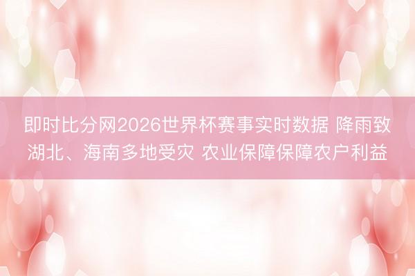 即时比分网2026世界杯赛事实时数据 降雨致湖北、海南多地受灾 农业保障保障农户利益